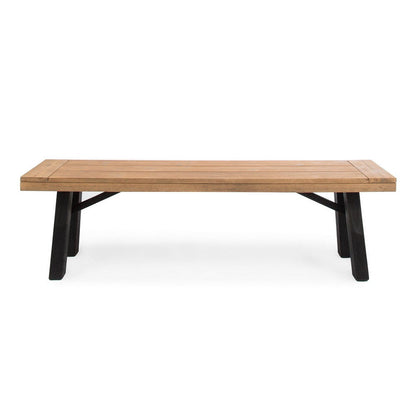 Benjara Wren Outdoor Bench Set of 2, Slat Panel, 63 Inch Brown Acacia Wood