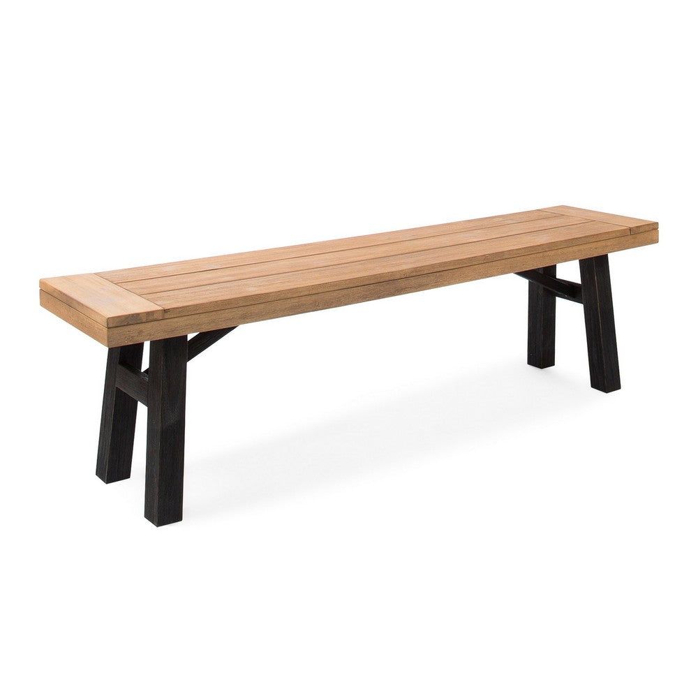 Benjara Wren Outdoor Bench Set of 2, Slat Panel, 63 Inch Brown Acacia Wood