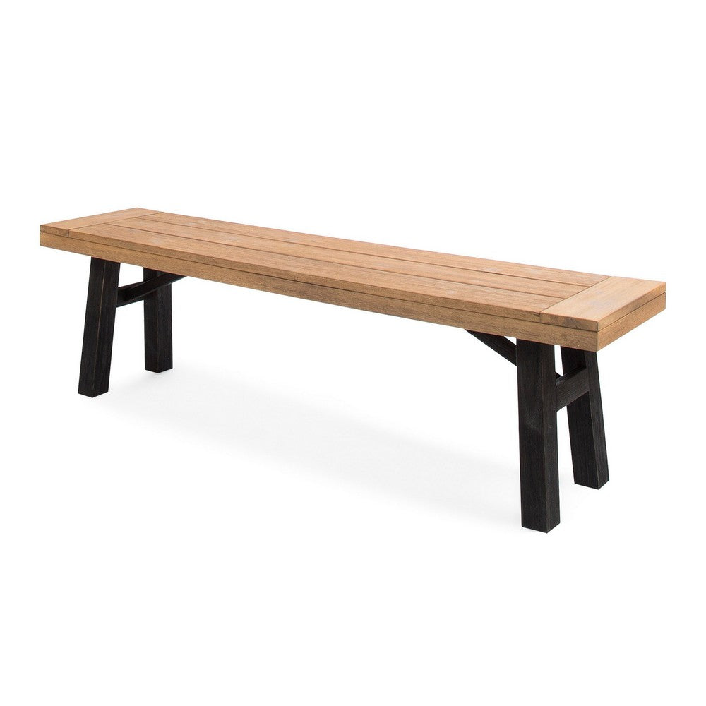 Benjara Wren Outdoor Bench Set of 2, Slat Panel, 63 Inch Brown Acacia Wood