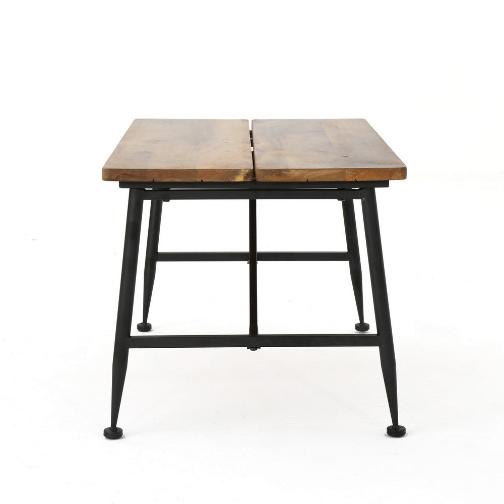 Benjara Cala Outdoor Coffee Table, 36 Inch Brown Acacia Wood, Black Metal