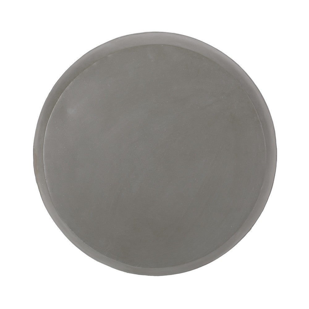 Benjara Outdoor End Table, 16 Inch Round Gray Faux Concrete w White Pattern