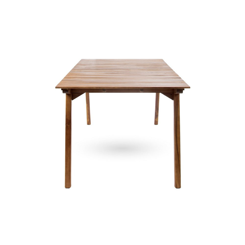 Benjara Outdoor Dining Table, 69 Inch Slatted Rectangular, Brown Acacia Wood