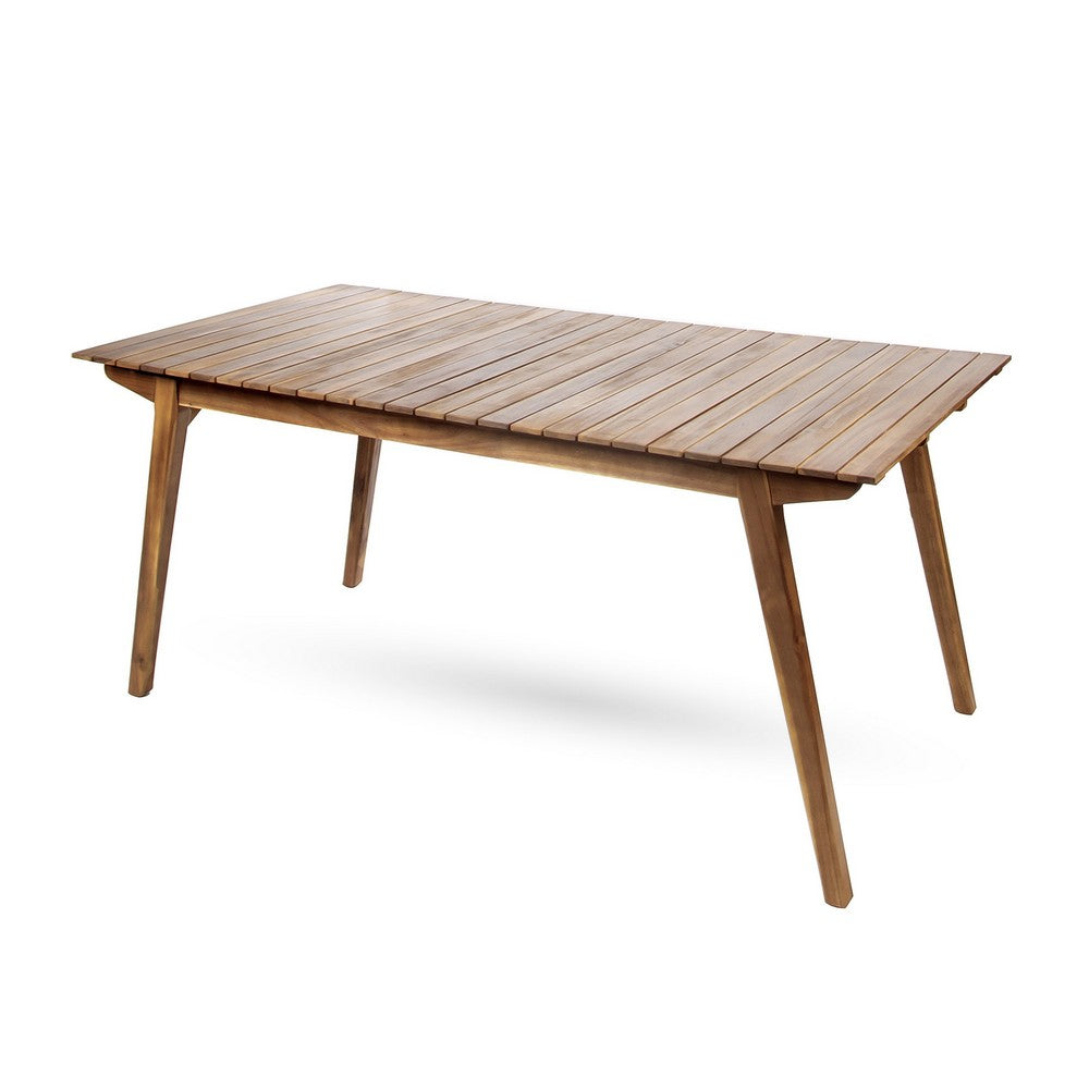 Benjara Outdoor Dining Table, 69 Inch Slatted Rectangular, Brown Acacia Wood