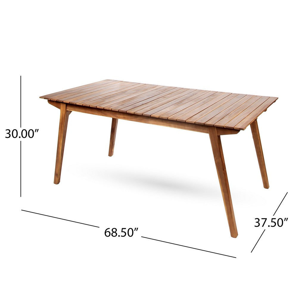 Benjara Outdoor Dining Table, 69 Inch Slatted Rectangular, Brown Acacia Wood