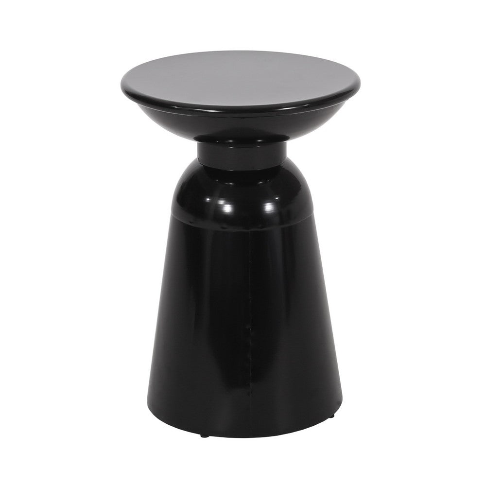 Benjara Side End Table Set of 2, Round Taper Top, Pedestal Base, Black Metal