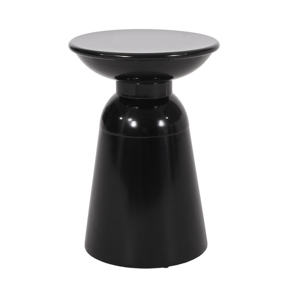 Benjara Side End Table Set of 2, Round Taper Top, Pedestal Base, Black Metal