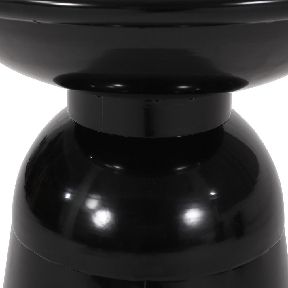 Benjara Side End Table Set of 2, Round Taper Top, Pedestal Base, Black Metal