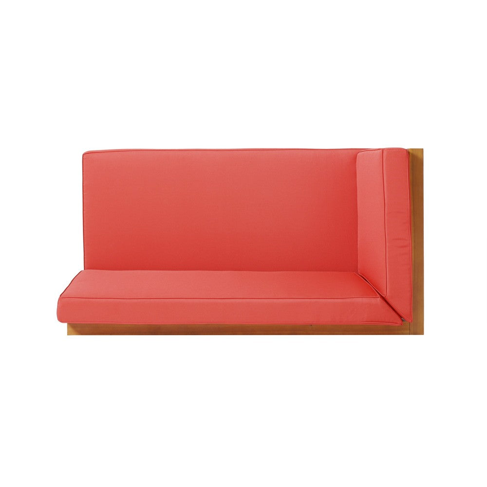 Benjara Juna Outdoor Left Arm Bench, Cross-Back Open Slat, Red, Acacia Wood