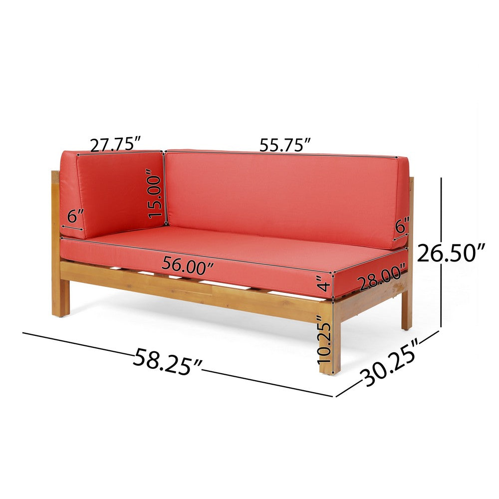 Benjara Juna Outdoor Left Arm Bench, Cross-Back Open Slat, Red, Acacia Wood