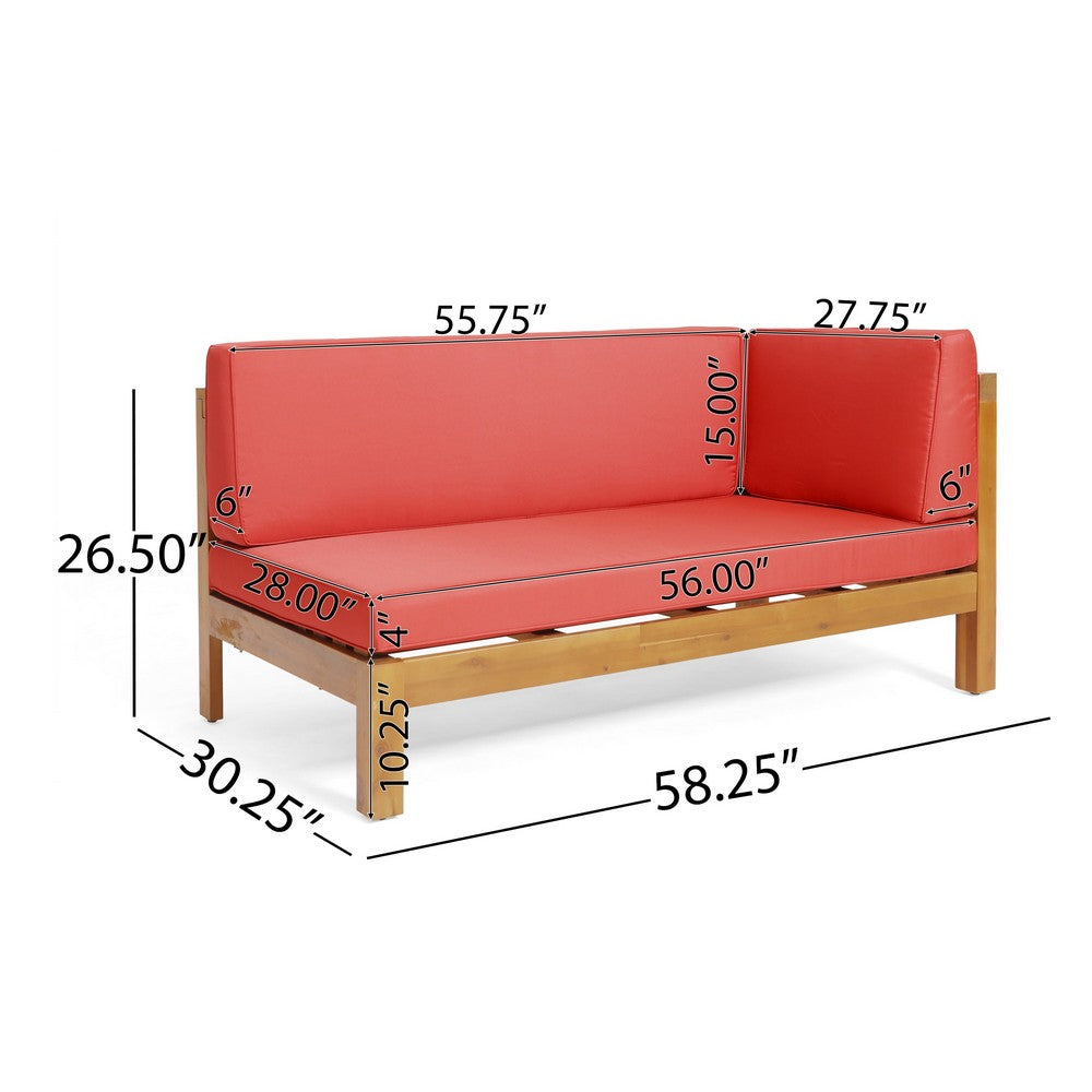 Benjara Juna Outdoor Right Arm Bench, Cross-Back Open Slat Red, Acacia Wood