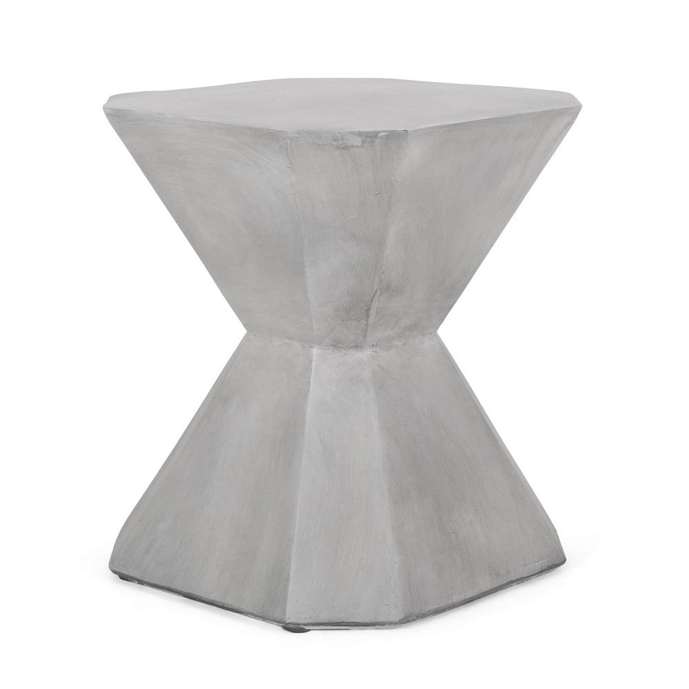 Benjara Outdoor End Table, Modern Hourglass Shape, 17 Inch, Natural Concrete