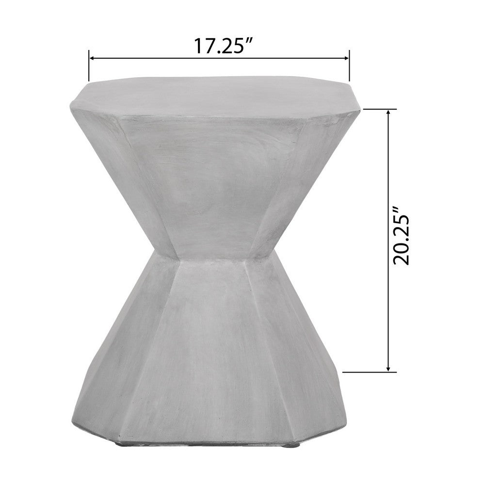 Benjara Outdoor End Table, Modern Hourglass Shape, 17 Inch, Natural Concrete