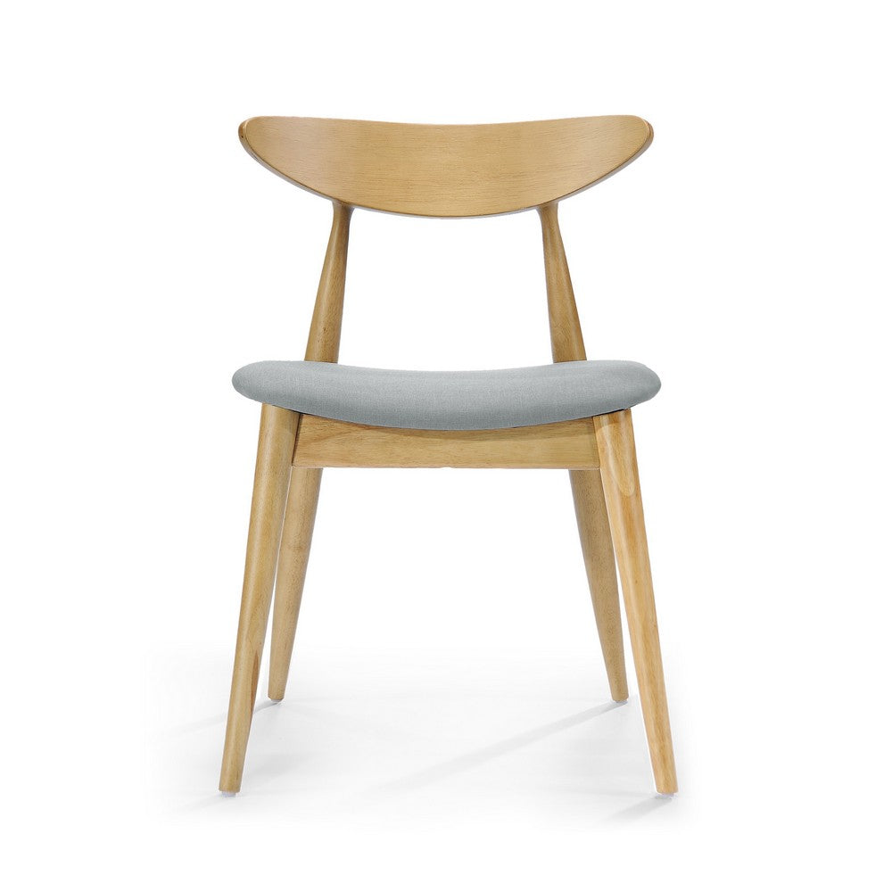 Benjara Hoso Dining Chair Set of 2, Curved, Light Gray Padded, Natural Brown