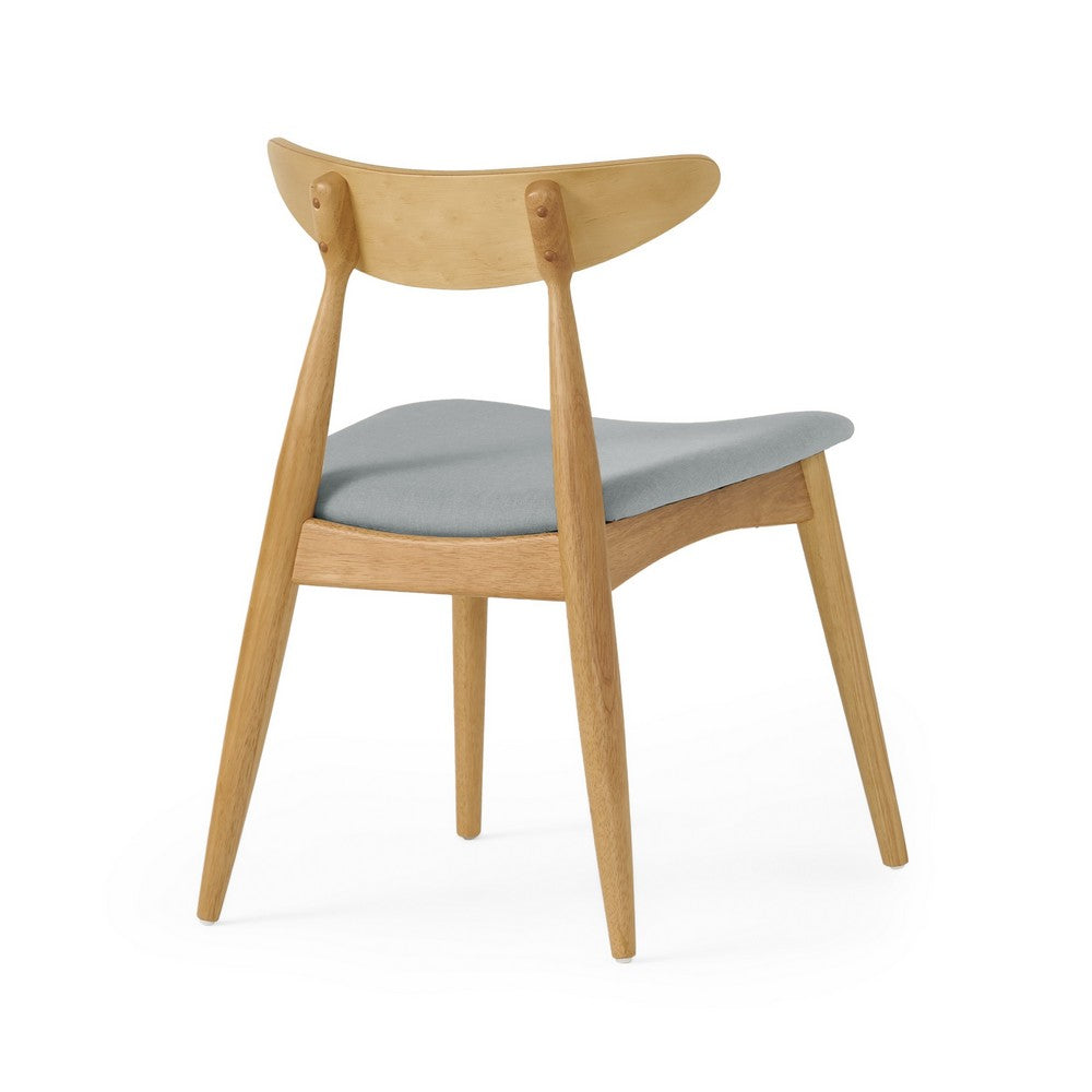 Benjara Hoso Dining Chair Set of 2, Curved, Light Gray Padded, Natural Brown