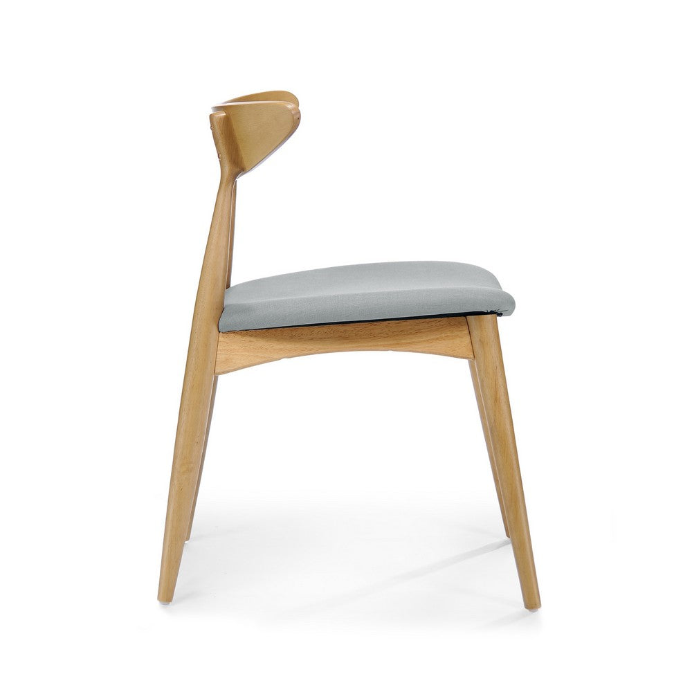 Benjara Hoso Dining Chair Set of 2, Curved, Light Gray Padded, Natural Brown