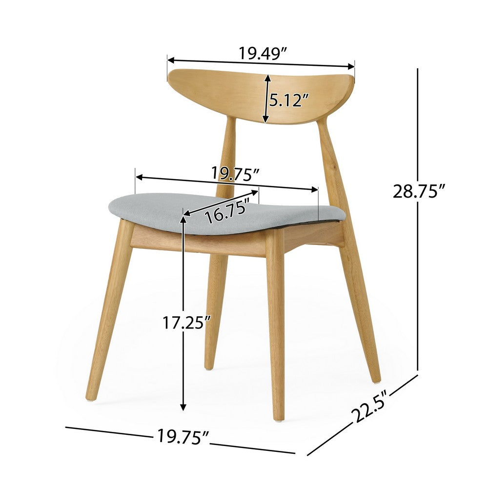 Benjara Hoso Dining Chair Set of 2, Curved, Light Gray Padded, Natural Brown