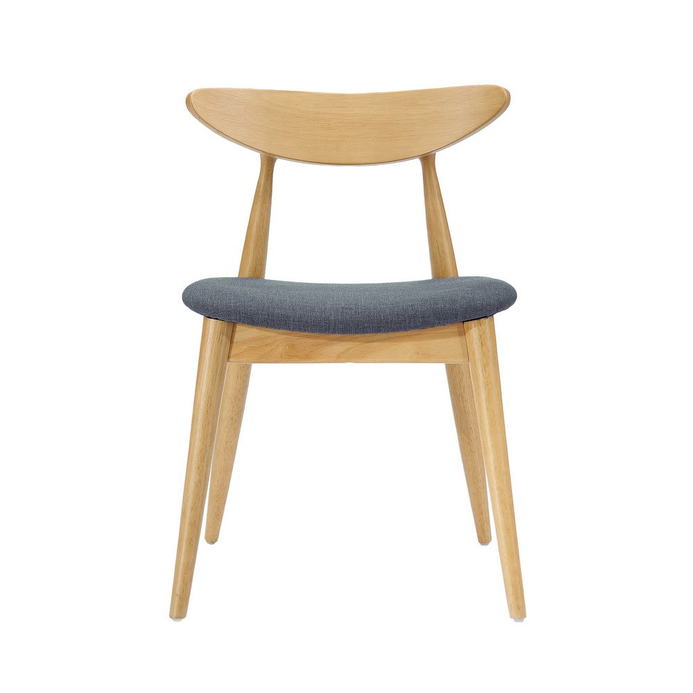 Benjara Hoso Dining Chair Set of 2, Curved, Dark Gray Padded, Natural Brown