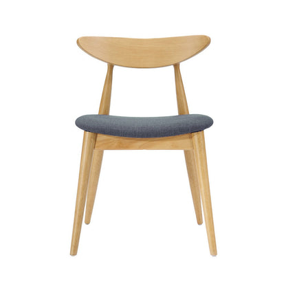 Benjara Hoso Dining Chair Set of 2, Curved, Dark Gray Padded, Natural Brown