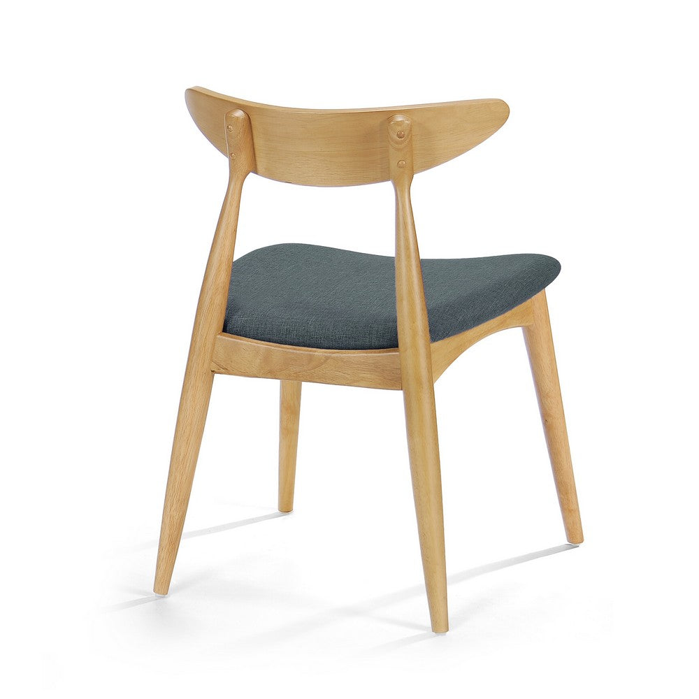 Benjara Hoso Dining Chair Set of 2, Curved, Dark Gray Padded, Natural Brown