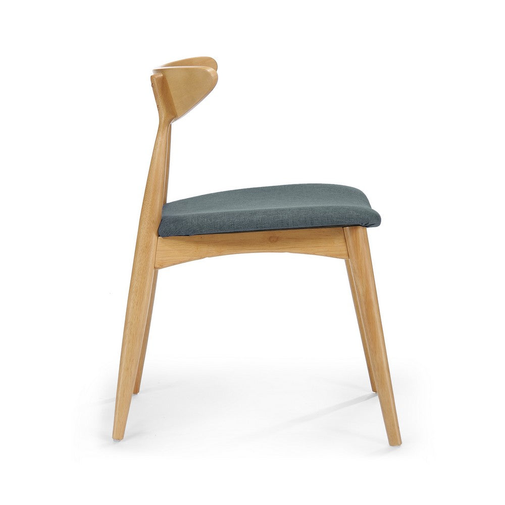 Benjara Hoso Dining Chair Set of 2, Curved, Dark Gray Padded, Natural Brown