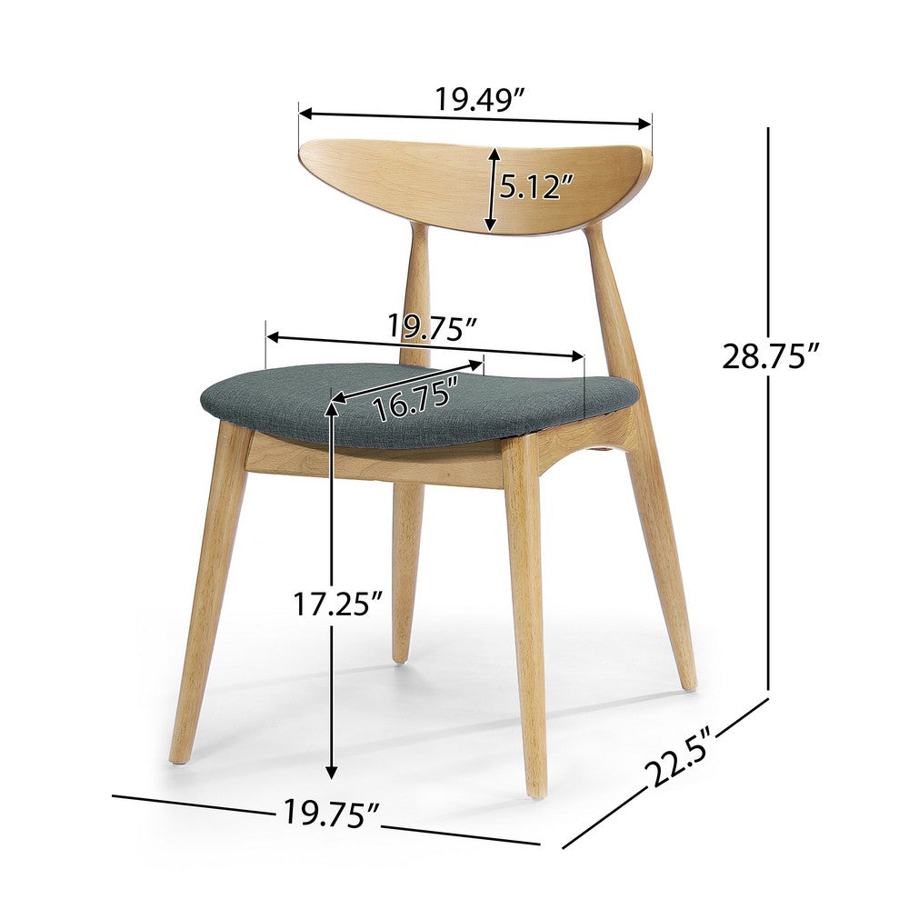 Benjara Hoso Dining Chair Set of 2, Curved, Dark Gray Padded, Natural Brown