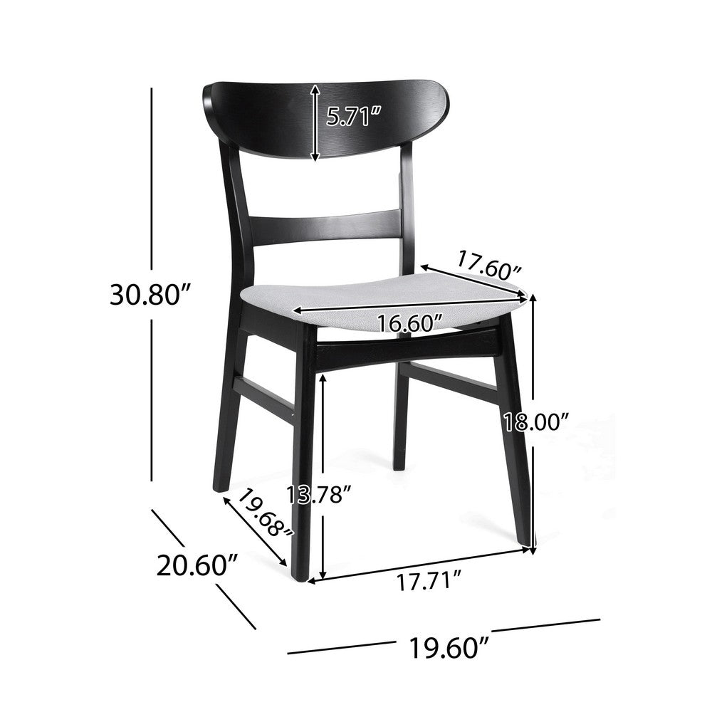 Benjara Cole Dining Chair Set of 2, Curved Open Back, Gray Padded Seat, Black