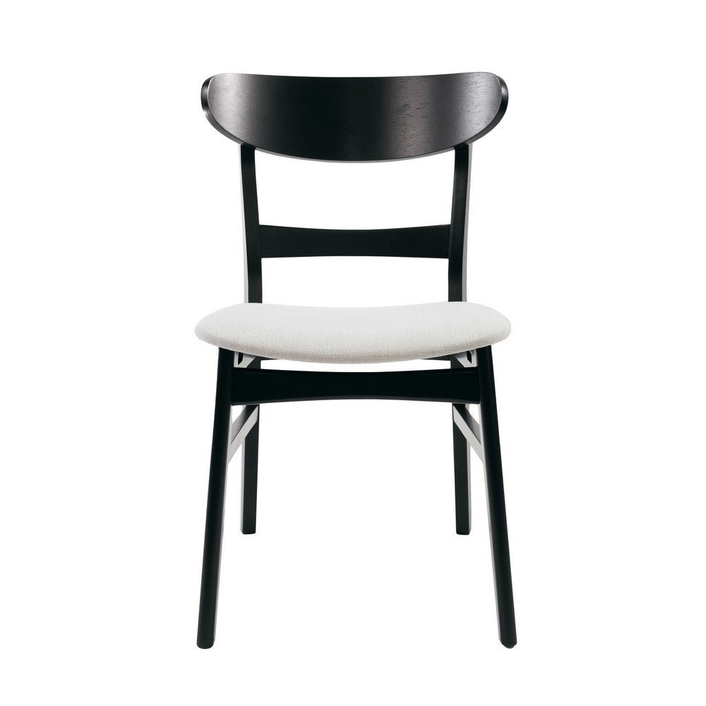 Benjara Cole Dining Chair Set of 2, Curved Open Back, Beige Padded Seat, Black