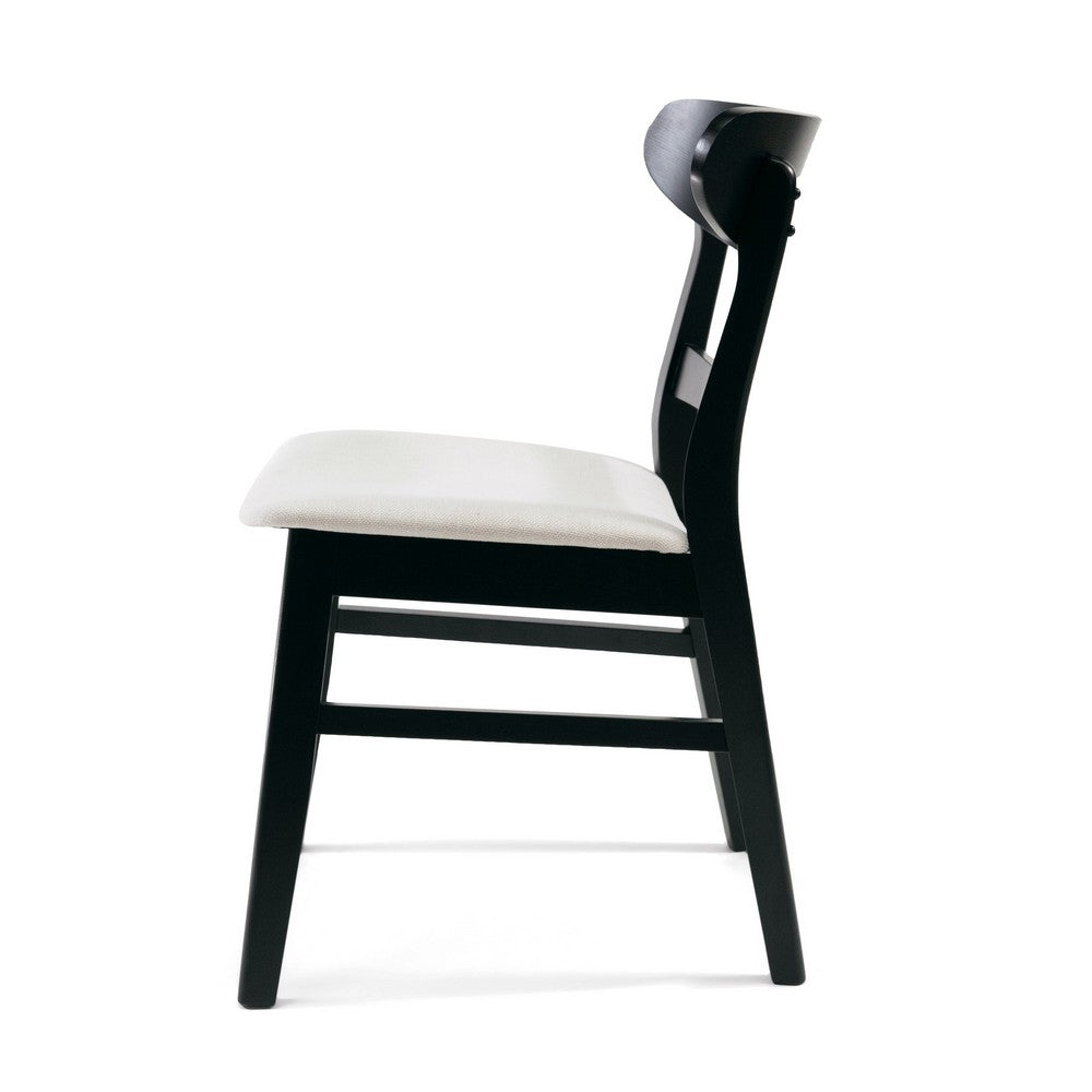 Benjara Cole Dining Chair Set of 2, Curved Open Back, Beige Padded Seat, Black