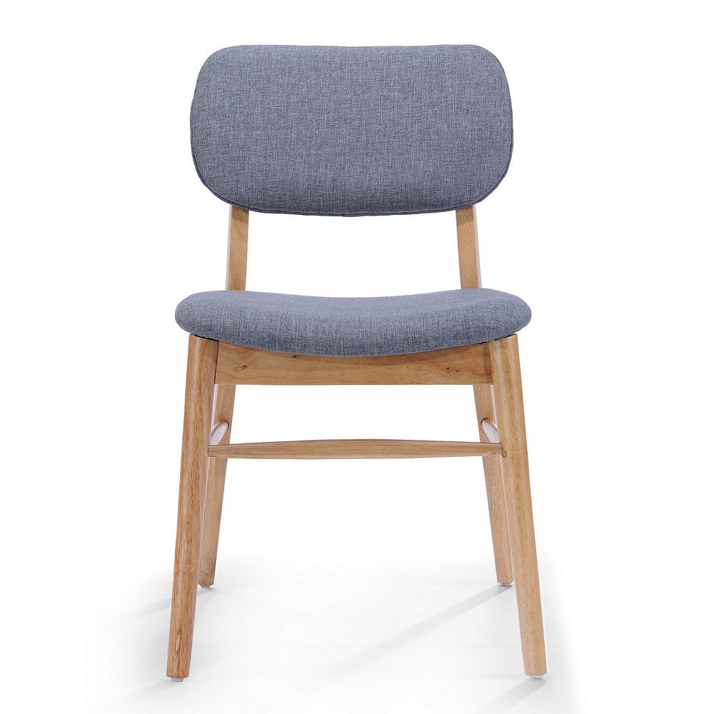 Benjara Cota Side Chair Set of 2, Gray Padded Back And Seat, Natural Brown