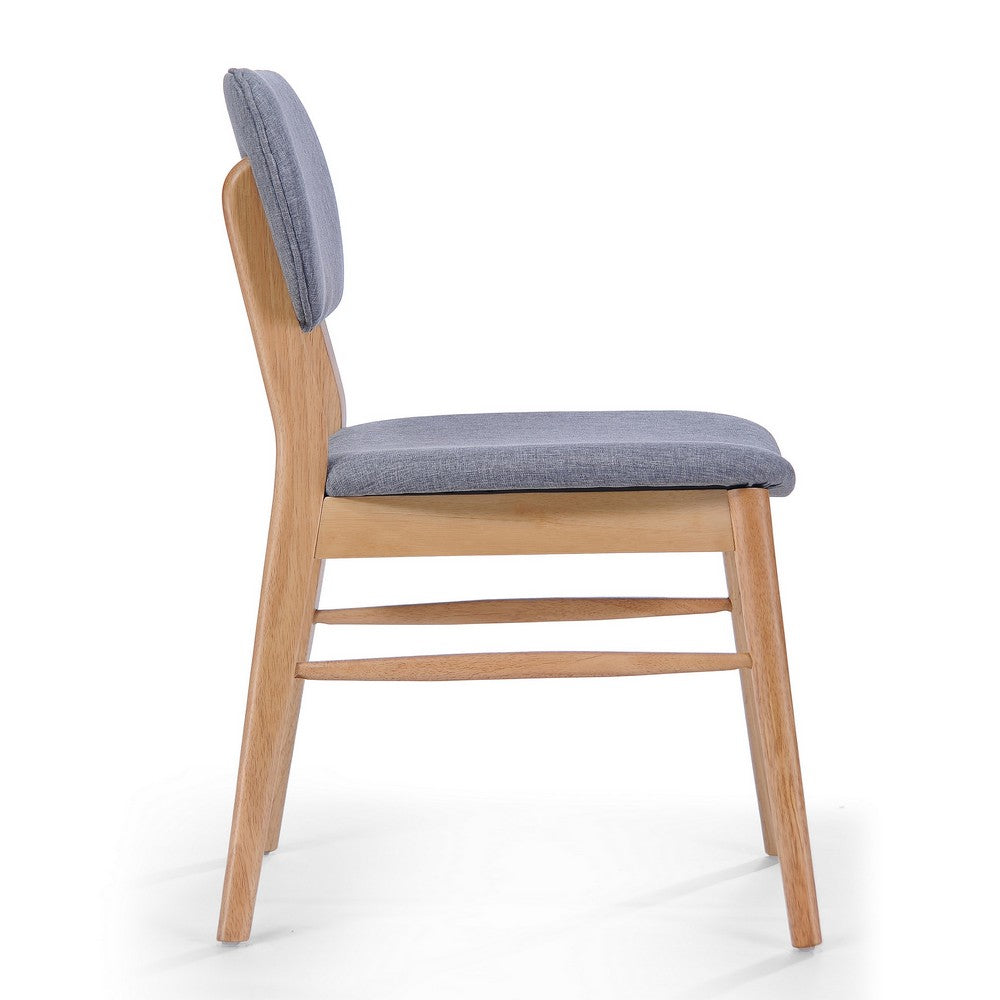 Benjara Cota Side Chair Set of 2, Gray Padded Back And Seat, Natural Brown