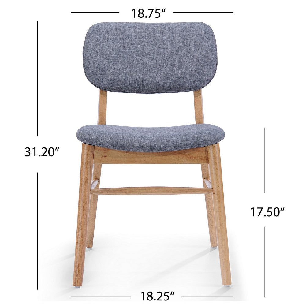 Benjara Cota Side Chair Set of 2, Gray Padded Back And Seat, Natural Brown