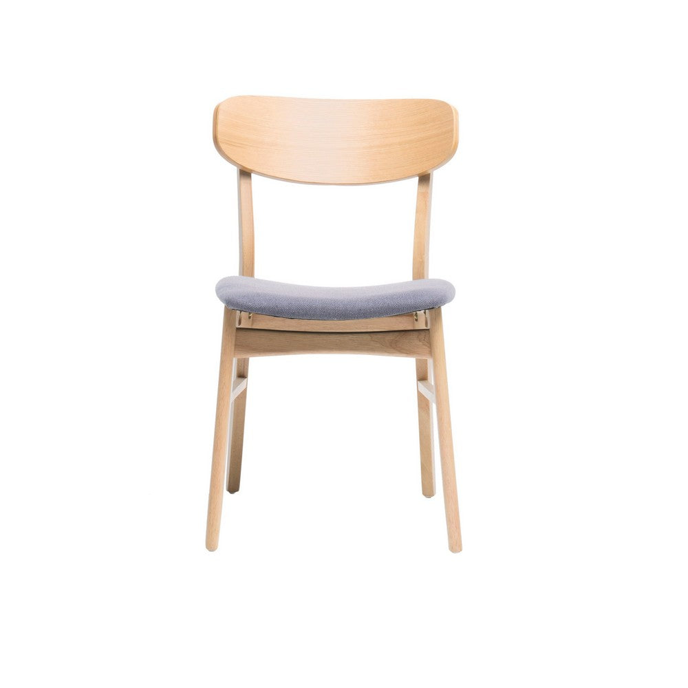 Benjara Dining Chair Set of 2, Gray Padded Seat, Natural Brown Splayed Legs