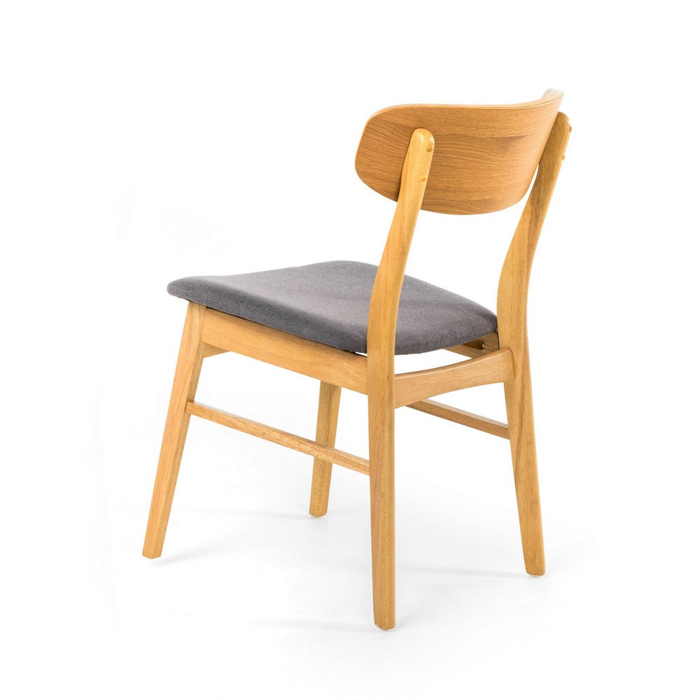 Benjara Dining Chair Set of 2, Gray Padded Seat, Natural Brown Splayed Legs