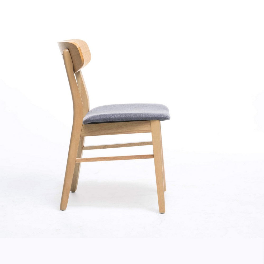 Benjara Dining Chair Set of 2, Gray Padded Seat, Natural Brown Splayed Legs