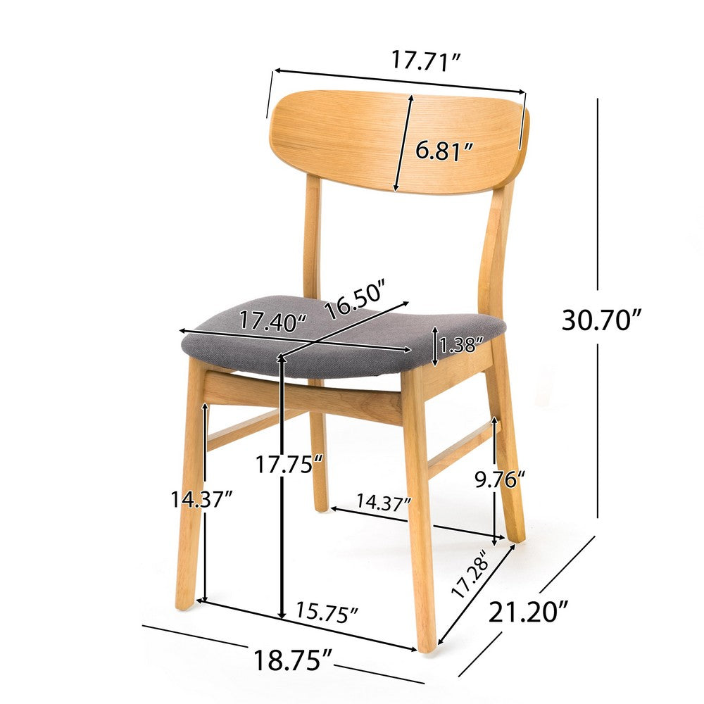 Benjara Dining Chair Set of 2, Gray Padded Seat, Natural Brown Splayed Legs