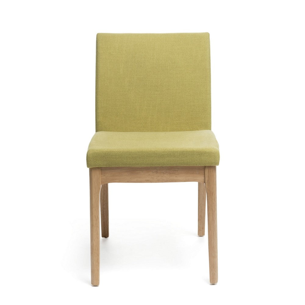 Benjara Dining Chair Set of 2, Modern Green Padded Back And Seat, Brown Legs