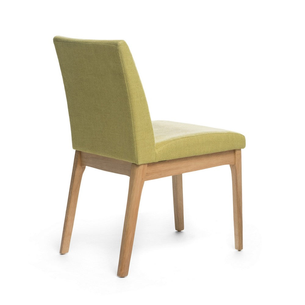Benjara Dining Chair Set of 2, Modern Green Padded Back And Seat, Brown Legs