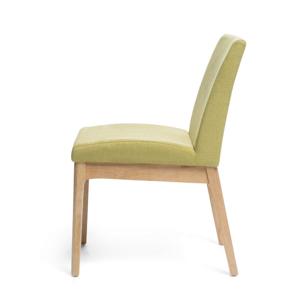 Benjara Dining Chair Set of 2, Modern Green Padded Back And Seat, Brown Legs