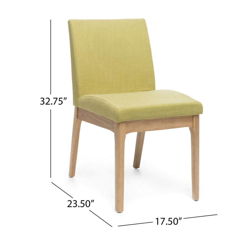 Benjara Dining Chair Set of 2, Modern Green Padded Back And Seat, Brown Legs