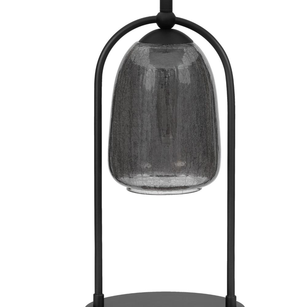 Benjara 31 Inch Table Lamp, Crackled Black Glass w Night Light, White Shade