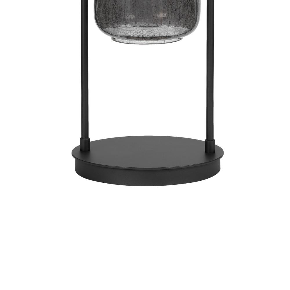 Benjara 31 Inch Table Lamp, Crackled Black Glass w Night Light, White Shade