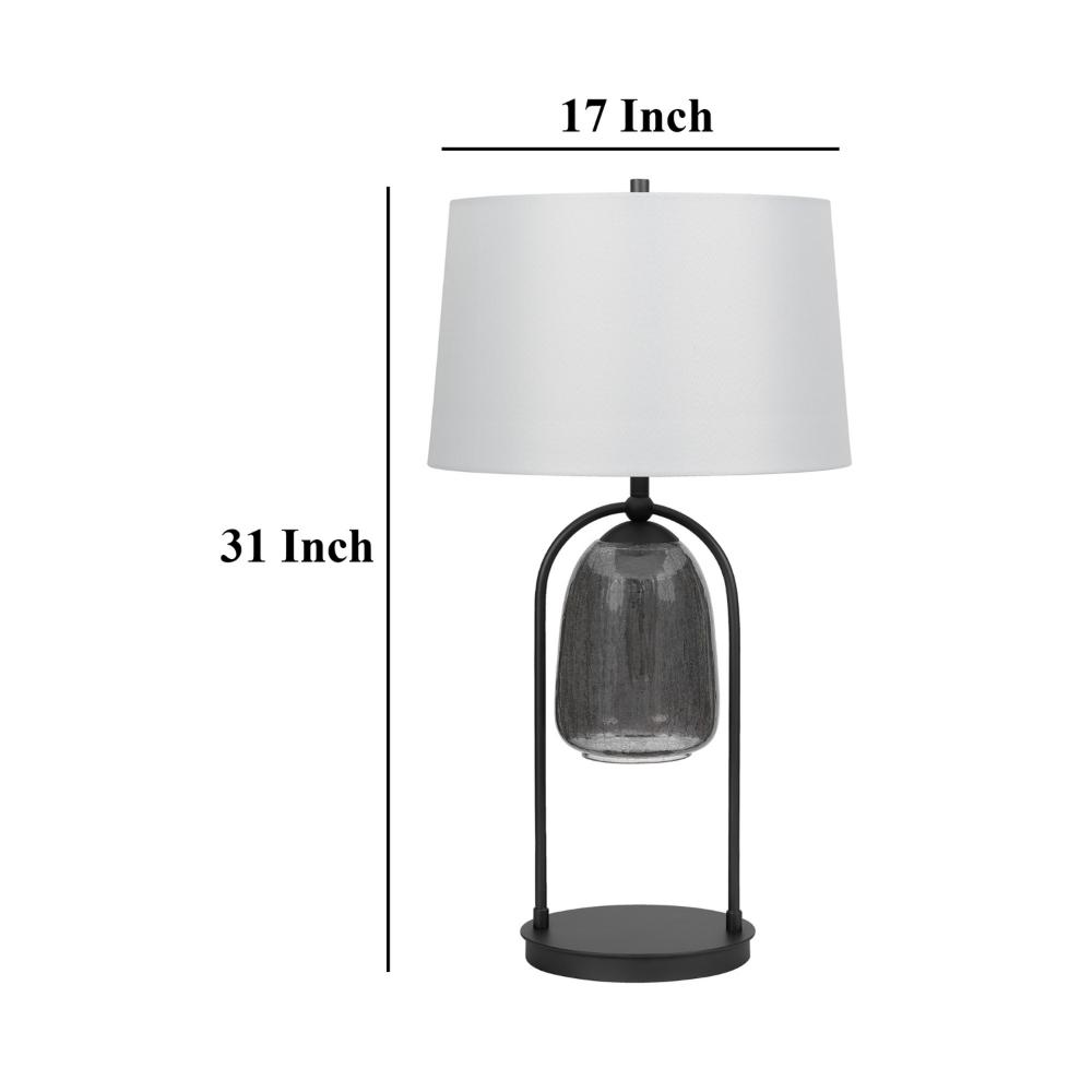Benjara 31 Inch Table Lamp, Crackled Black Glass w Night Light, White Shade