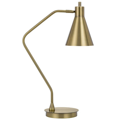 Benjara Sty 24 Inch Task Table Lamp, Swivel Brass Shade Angled Thin Metal Pole