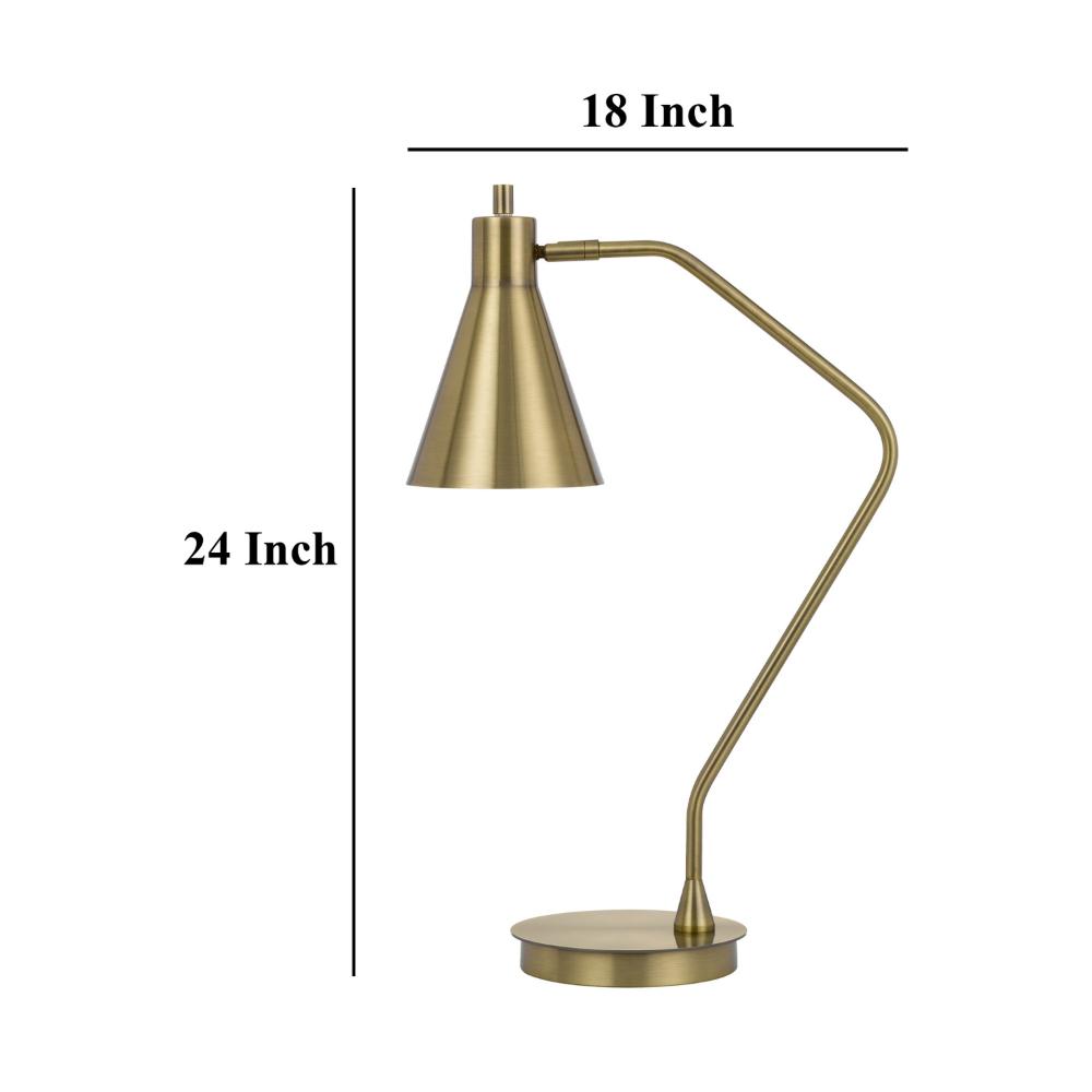 Benjara Sty 24 Inch Task Table Lamp, Swivel Brass Shade Angled Thin Metal Pole