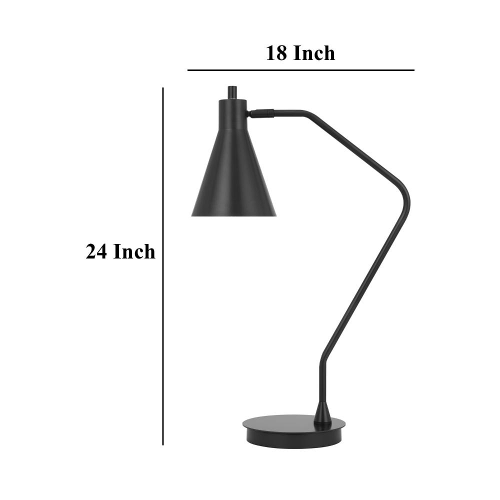 Benjara Sty 24 Inch Task Table Lamp, Swivel Gray Shade, Angled Thin Metal Pole