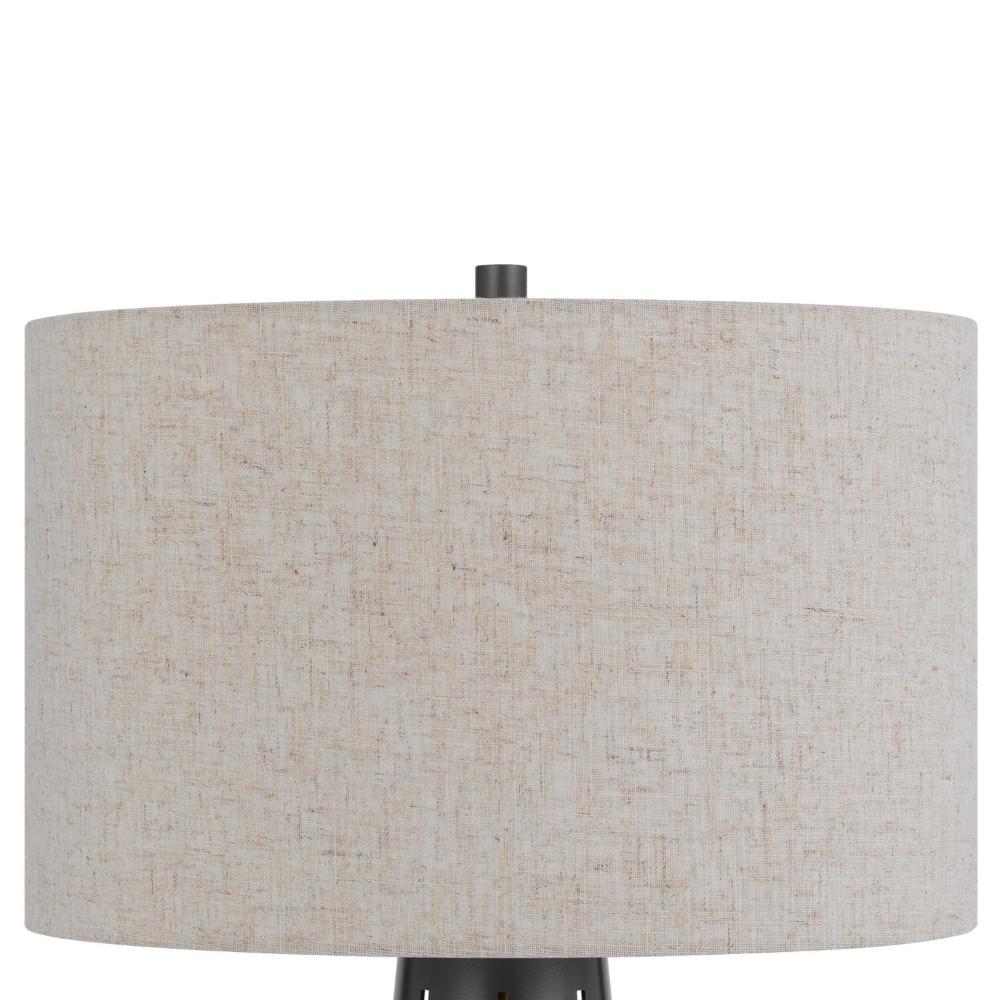 Benjara Tiy 30 Inch Table Lamp, White Hardback Drum Shade, Gray Iron Cone Base