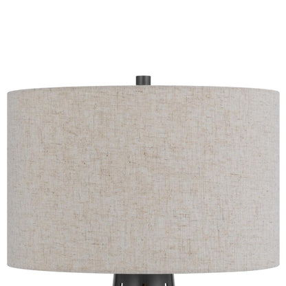 Benjara Tiy 30 Inch Table Lamp, White Hardback Drum Shade, Gray Iron Cone Base