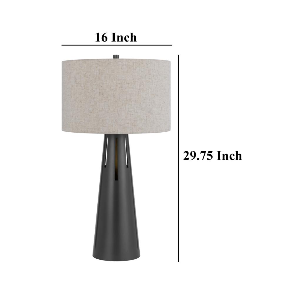 Benjara Tiy 30 Inch Table Lamp, White Hardback Drum Shade, Gray Iron Cone Base