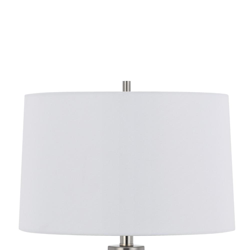Benjara Maci 29 Inch Table Lamp, Accent Crackled Clear Glass, White Drum Shade