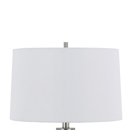 Benjara Maci 29 Inch Table Lamp, Accent Crackled Clear Glass, White Drum Shade